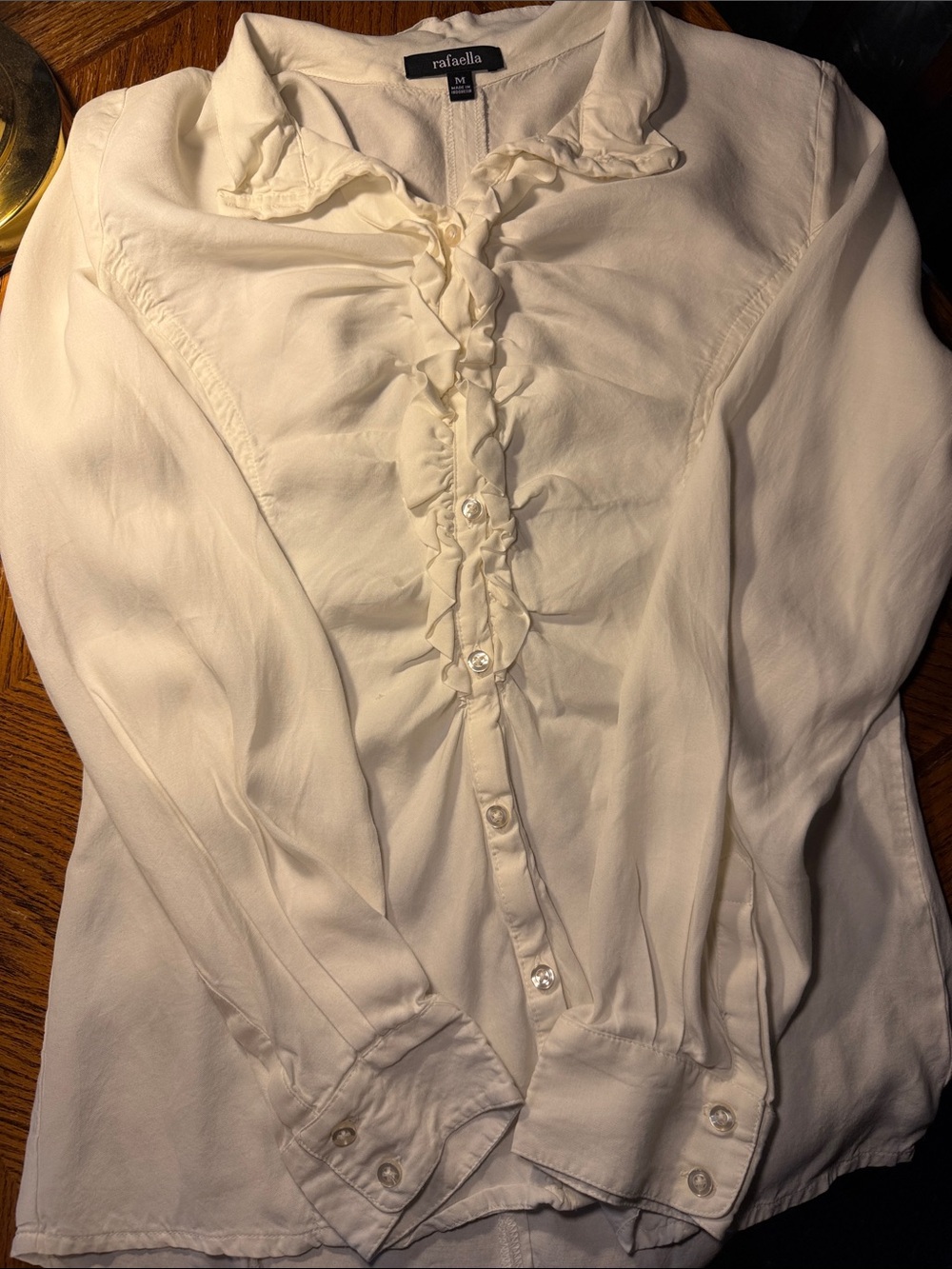 Rafaella Ivory Ruffle-Front Button Down Blouse